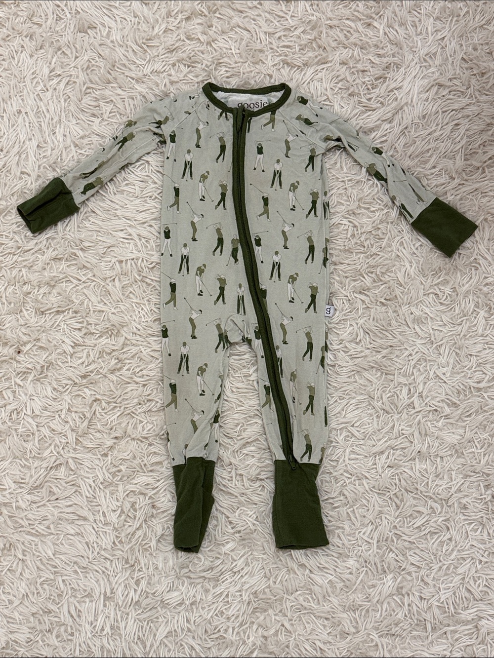 Sleeper Kids Olive Green Golf-Print Footed Pajama - Zip Front
